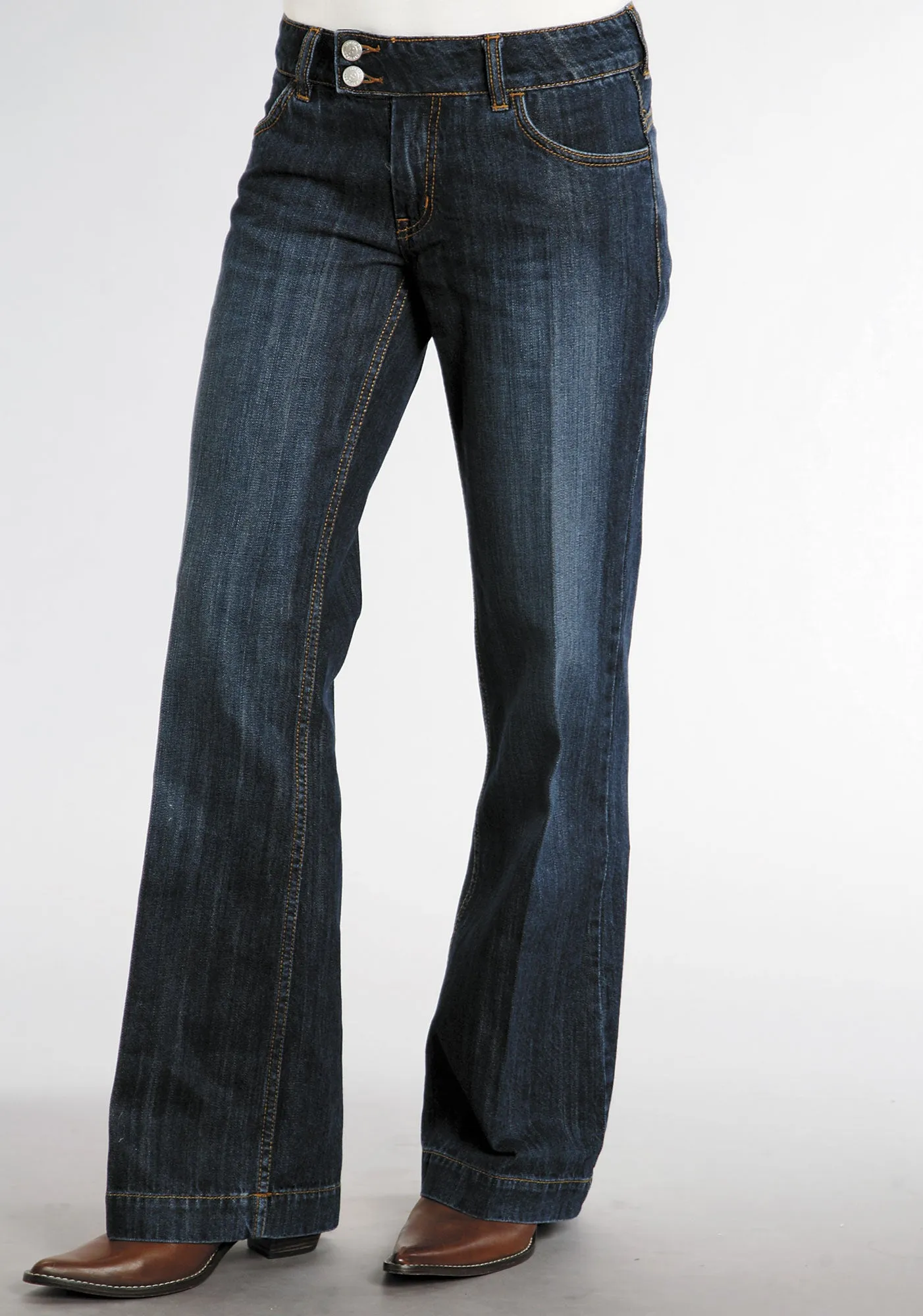 Always Ready Stetson Womens Blue 100% Cotton Dark Wash City Trouser Flared Jeans