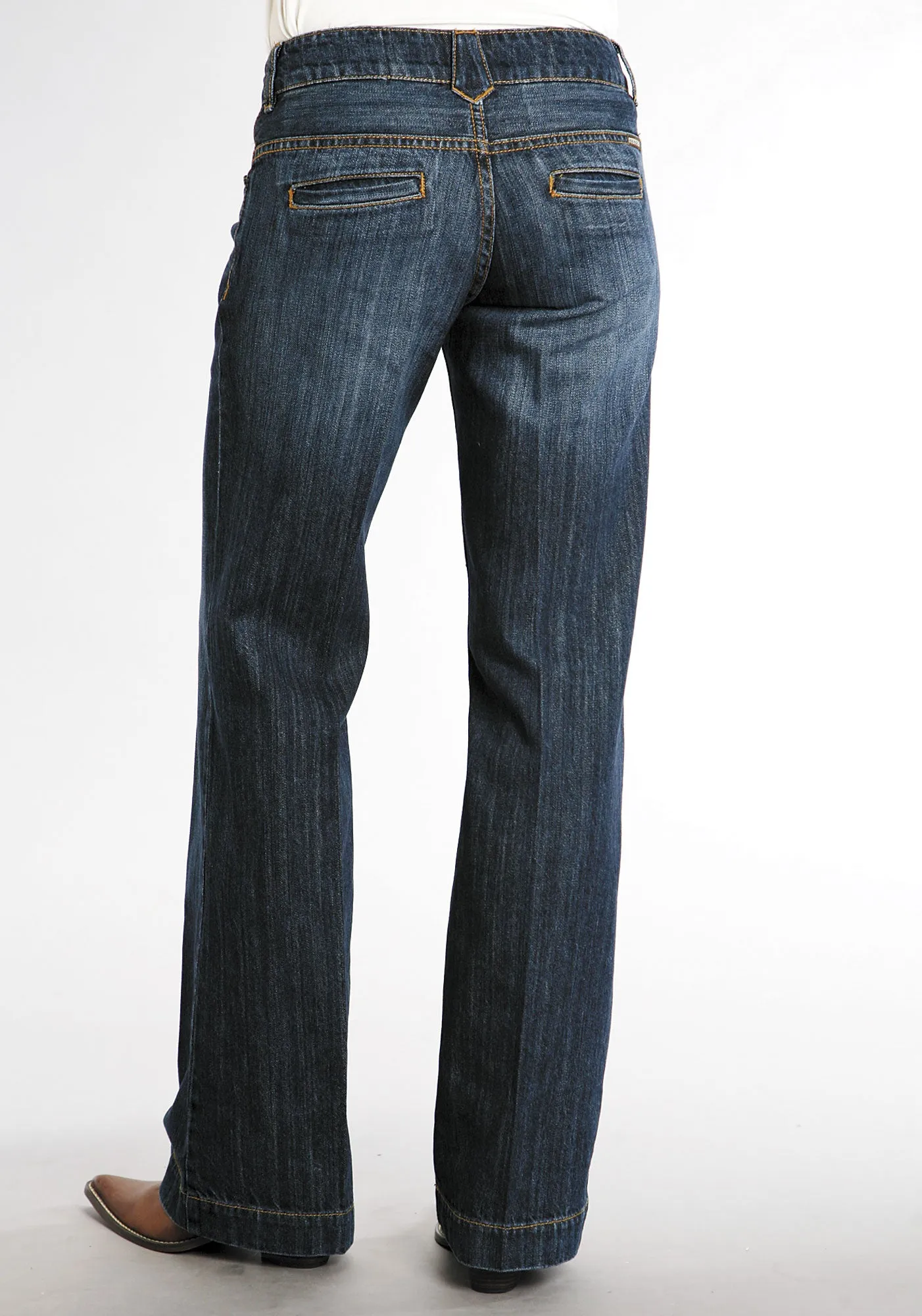Stetson Womens Blue 100% Cotton Dark Wash City Trouser Flared Jeans Everyday Loose
