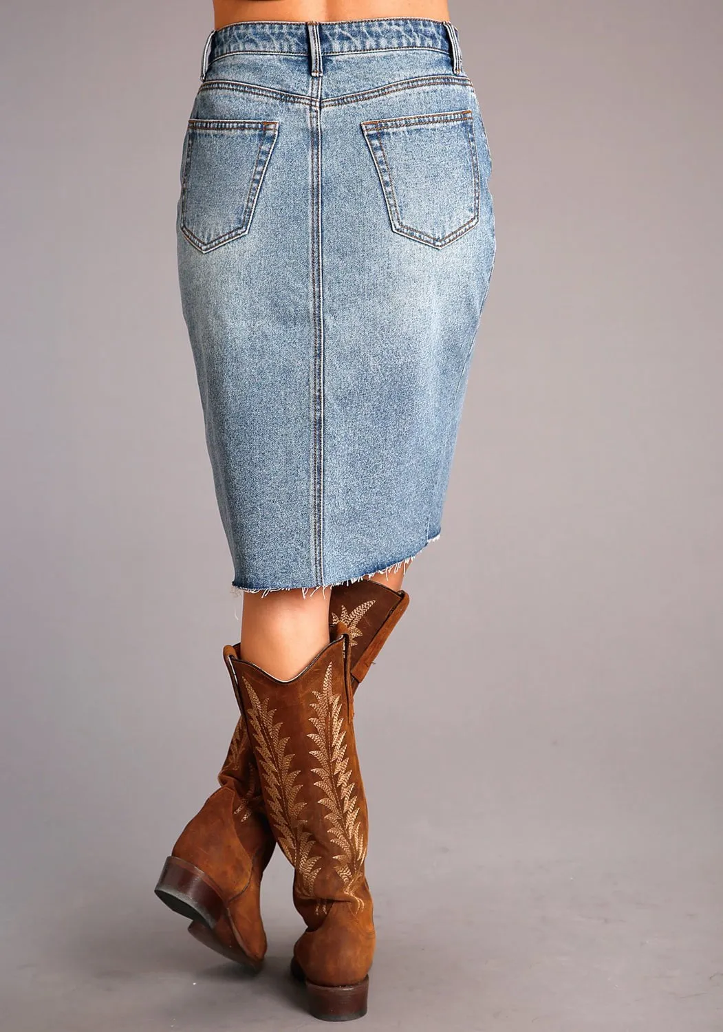 Stetson Womens Blue 100% Cotton Slit Center Denim Midi Skirt Minimalist Elegant