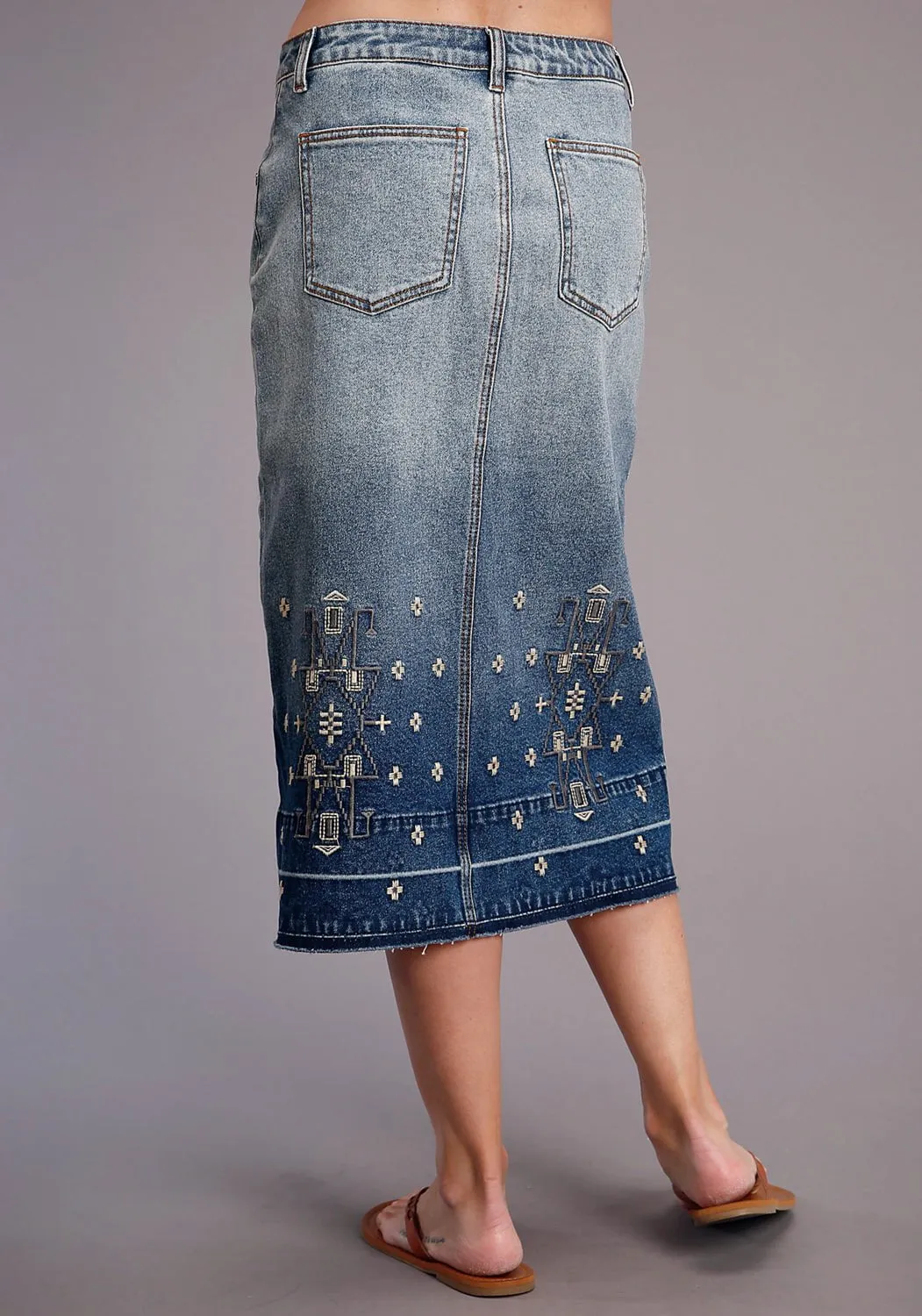 Artist Vibe Sustainable Stetson Womens Blue Cotton Blend 5 Pocket Midi Skirt