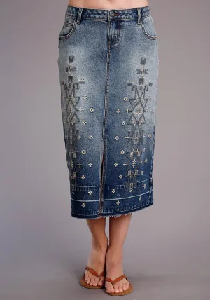 Stetson Womens Blue Cotton Blend 5 Pocket Midi Skirt Grab And Go Everyday Comfort Stylish Adult Fashion Stetson Womens Blue Cotton Blend 5 Pocket Midi Skirt