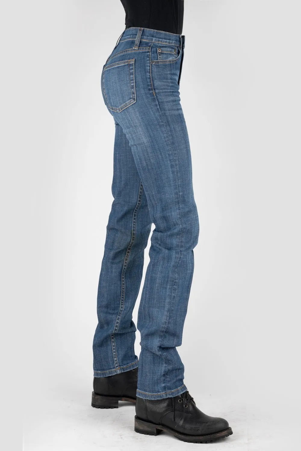 Reinforced Stitching Details Stetson Womens Blue Cotton Blend 915 High Rise Plain Jeans
