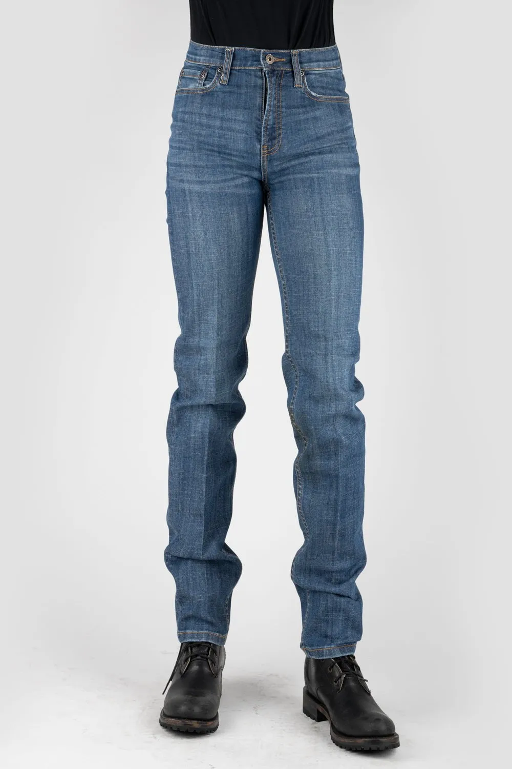 Great Base Road Trip Bold Look Smart Casual Stetson Womens Blue Cotton Blend 915 High Rise Plain Jeans