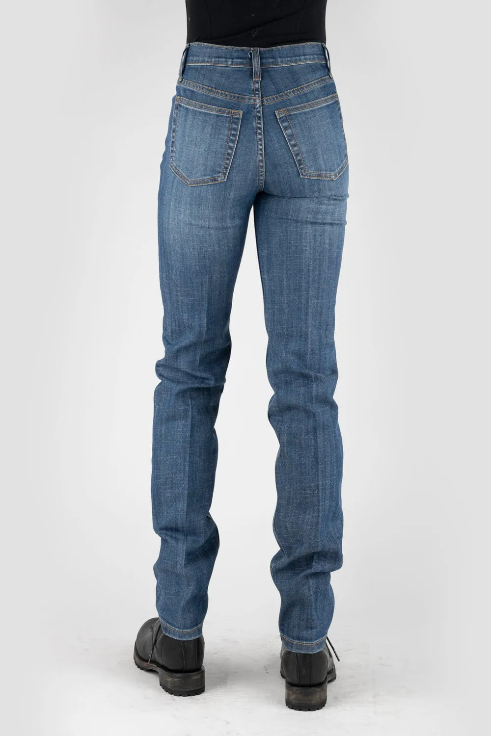 Stetson Womens Blue Cotton Blend 915 High Rise Plain Jeans Fashion Uniform Casual Look