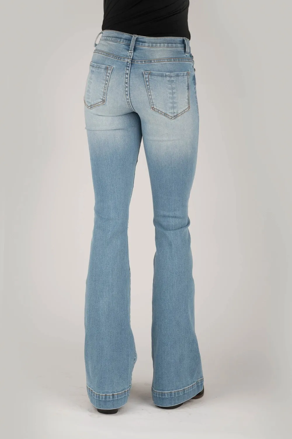 Polished Look Leisure Wear Stetson Womens Blue Cotton Blend 921 High Waist Flare Jeans
