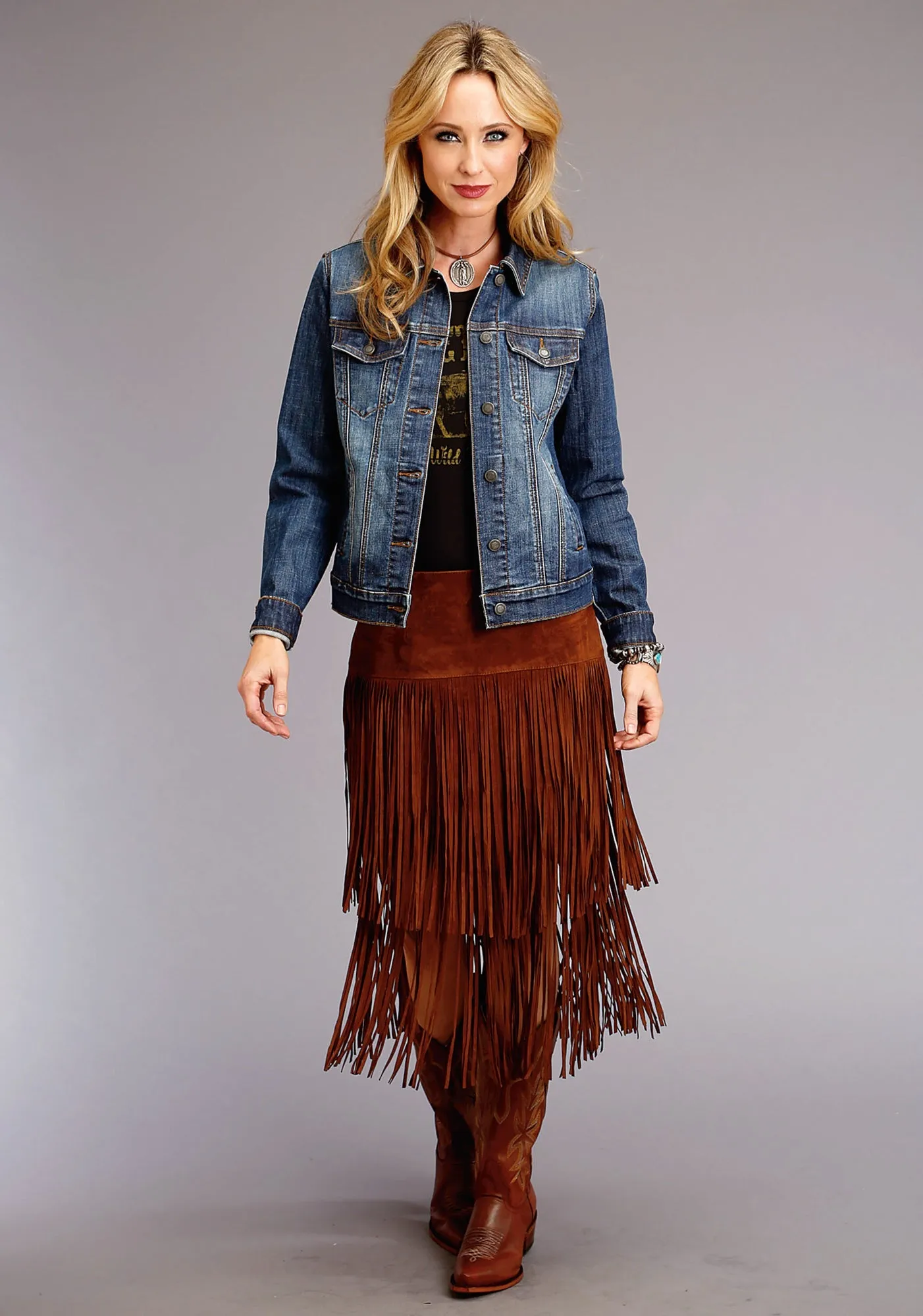 Stetson Womens Blue Cotton Blend Denim Wash Jacket Festival Outfit Minimalist Style