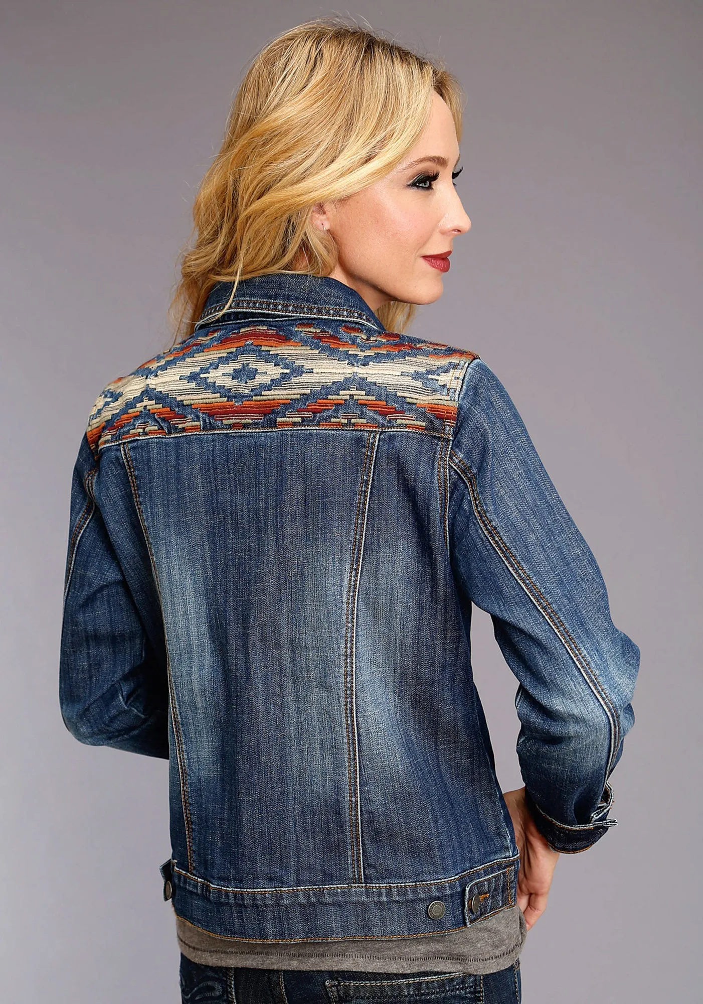 Stetson Womens Blue Cotton Blend Denim Wash Jacket Classic Wear Party Look