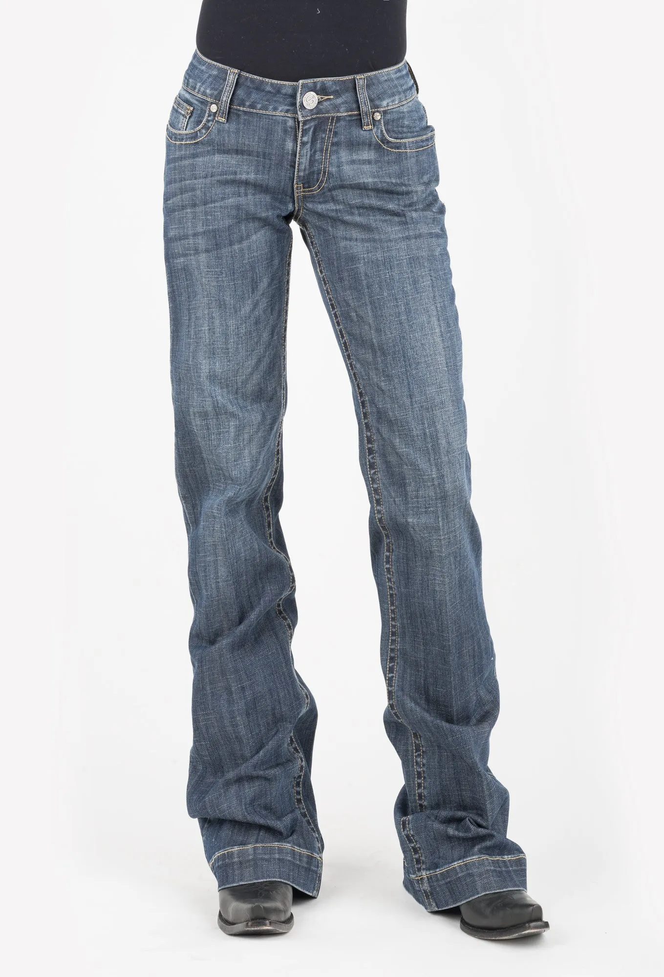 Stetson Womens Blue Cotton Blend Vertical Seaming 214 Trouser Jeans Low Maintenance Denim