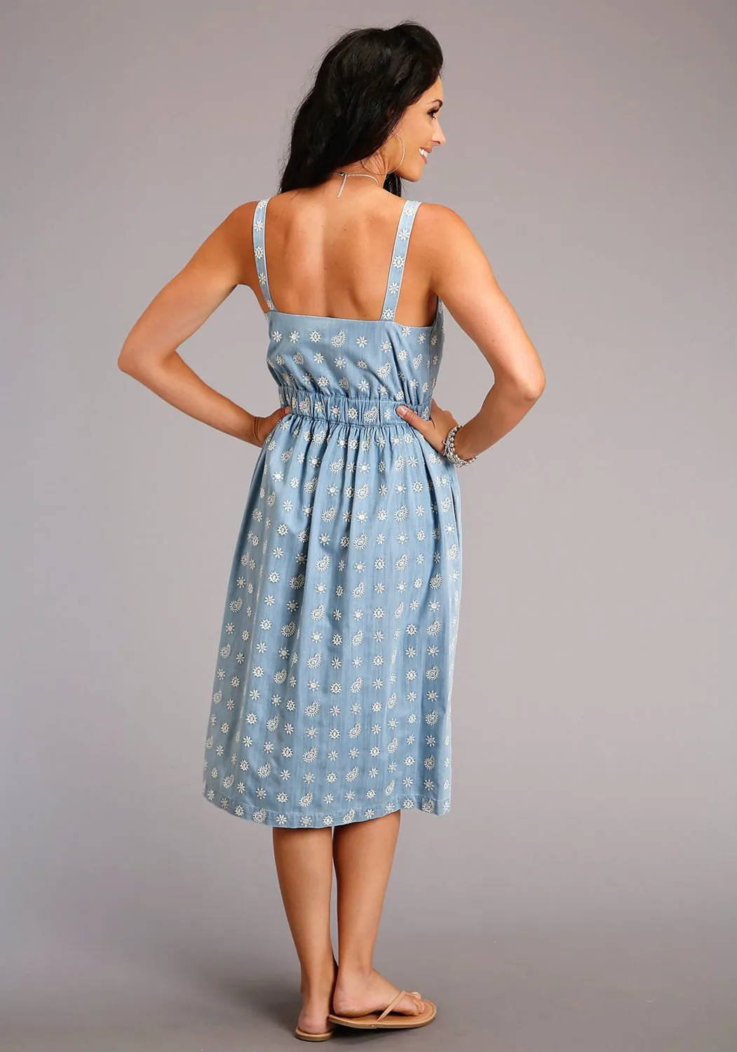 Style Neutral Stetson Womens Blue Denim Paisley Schiffli S/L Tank Dress