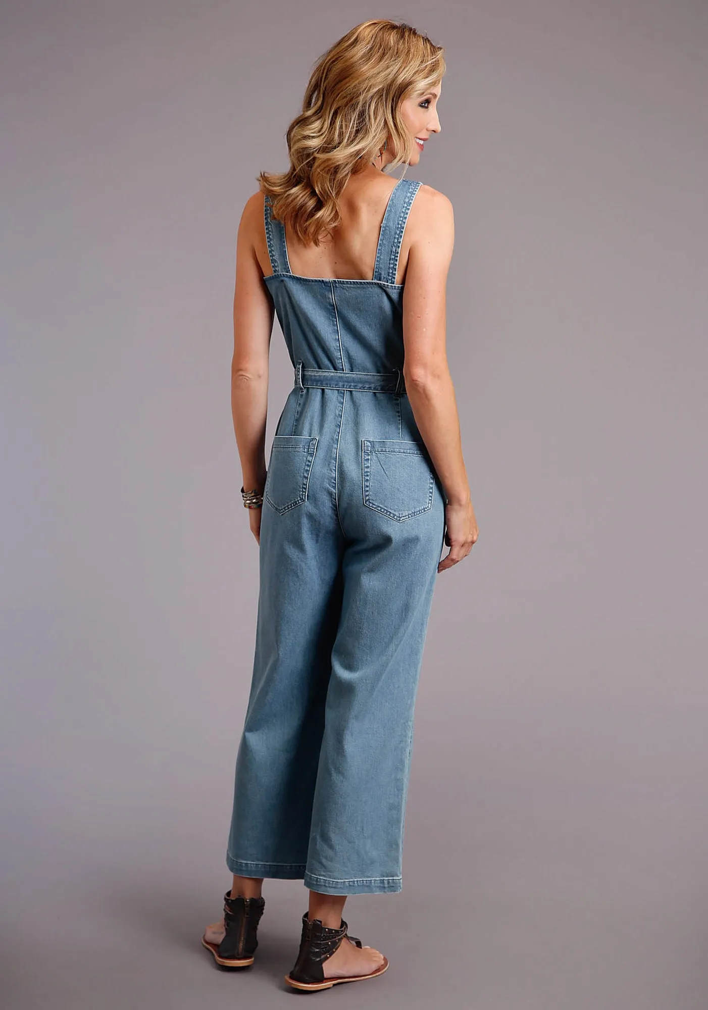 Stetson Womens Blue Denim Tank-Style S/L Jumper Fray Resistant Hem