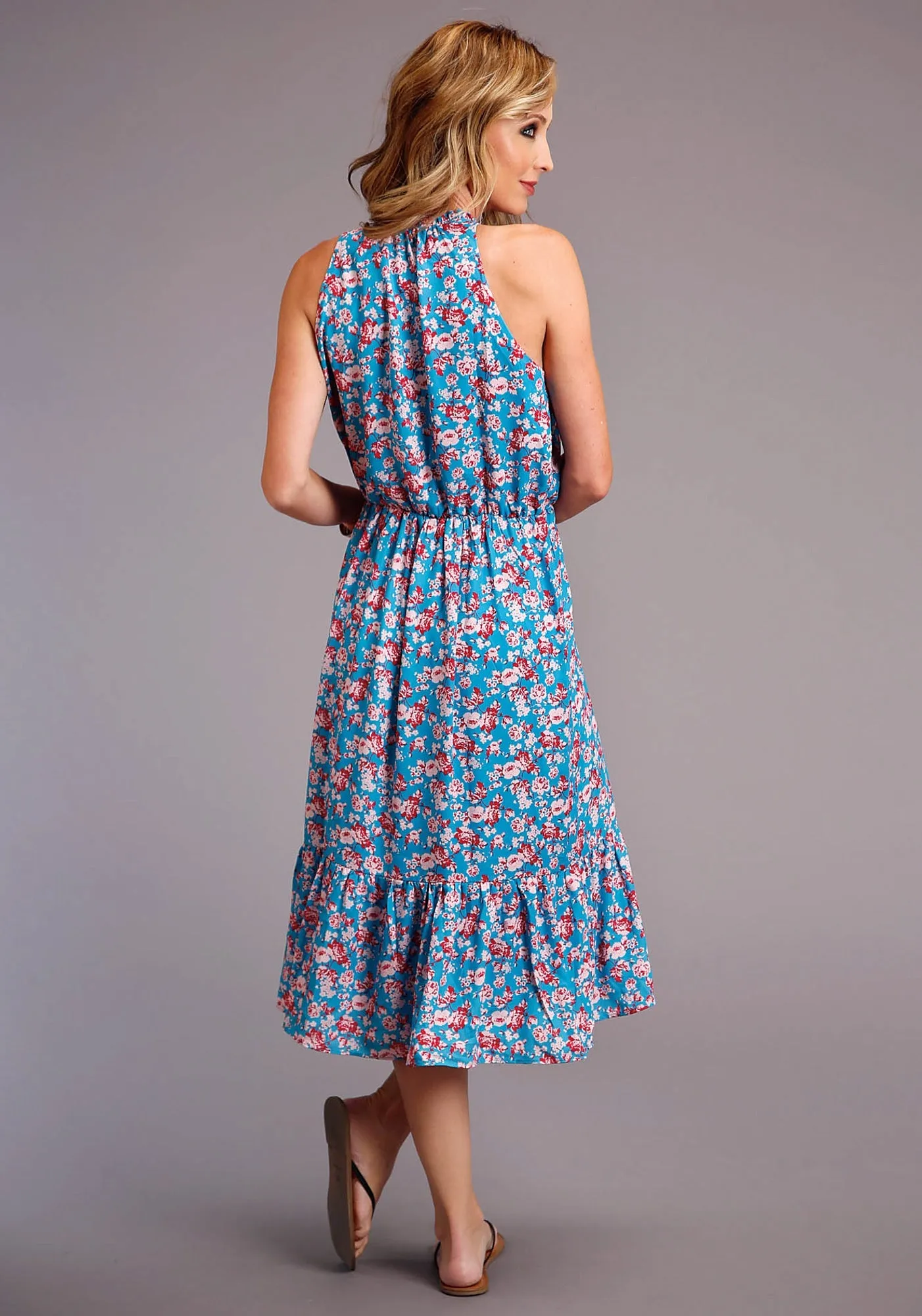 Breathable Minimalist Stetson Womens Blue Multi Polyester Mid-Calf Floral S/L Dress