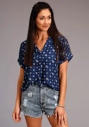 Stetson Womens Blue Rayon/Nylon Vintage Ditzy S/S Blouse Anti Pilling Surface Treatment Anniversary Celebration Stetson Womens Blue Rayon/Nylon Vintage Ditzy S/S Blouse