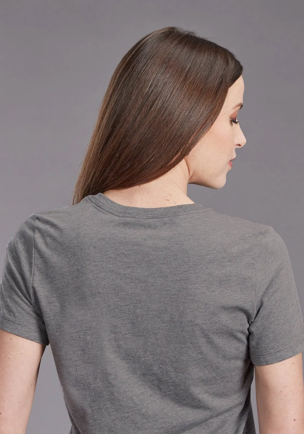 Durable Fabric Stetson Womens Bronc Rider Grey Cotton Blend S/S T-Shirt