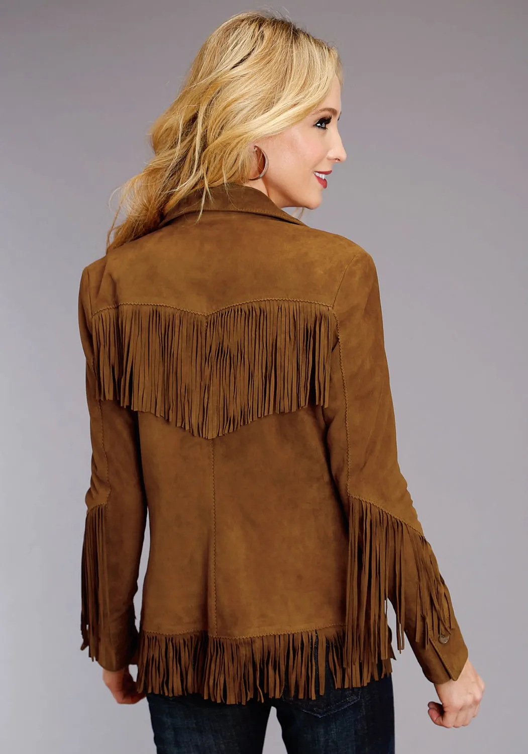 Shopping Day Street Fashion Textured Stetson Womens Brown Leather Lamb Suede Fringe Jacket