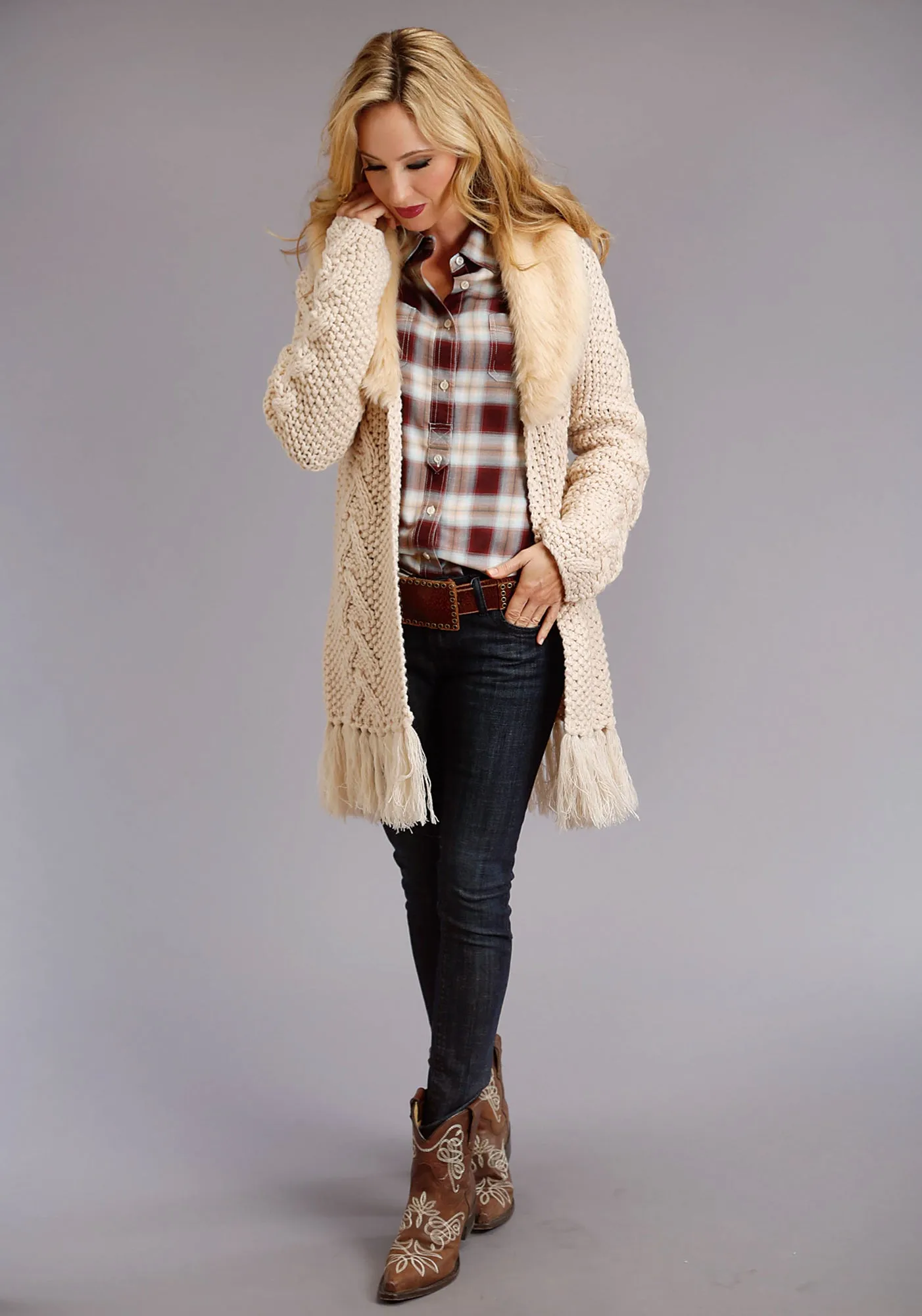 Street Fashion Breathable Stetson Womens Brown Rayon/Nylon Harvest Plaid BD L/S Shirt