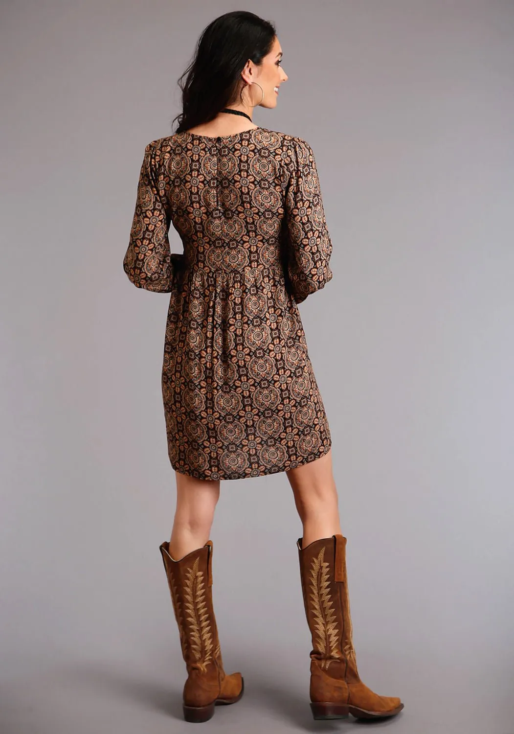 Stetson Womens Brown Rayon/Nylon Paisley Print L/S Dress Travel Outfit Chill Outfit Date Night Neutral palette