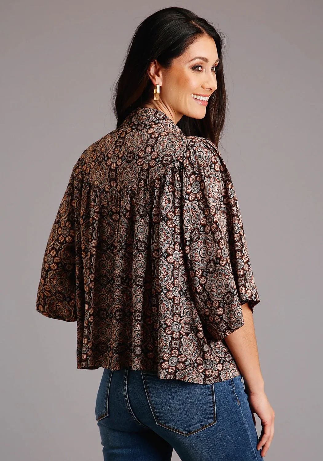 Stetson Womens Brown Rayon/Nylon Prairie Paisley S/S Blouse Urban Trend Workwear Approved