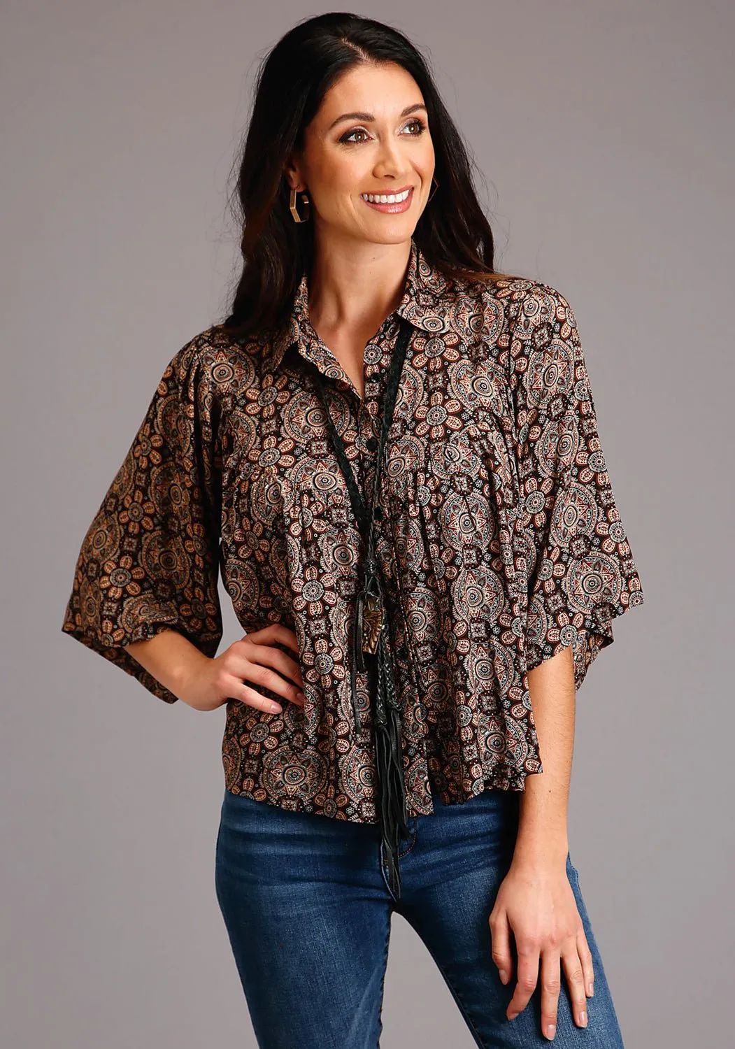Creative Professional Quick Dry Technology Stetson Womens Brown Rayon/Nylon Prairie Paisley S/S Blouse