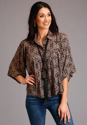 Stetson Womens Brown Rayon/Nylon Prairie Paisley S/S Blouse Modern Vibes Reinforced Collar Trendy Outfit Stetson Womens Brown Rayon/Nylon Prairie Paisley S/S Blouse