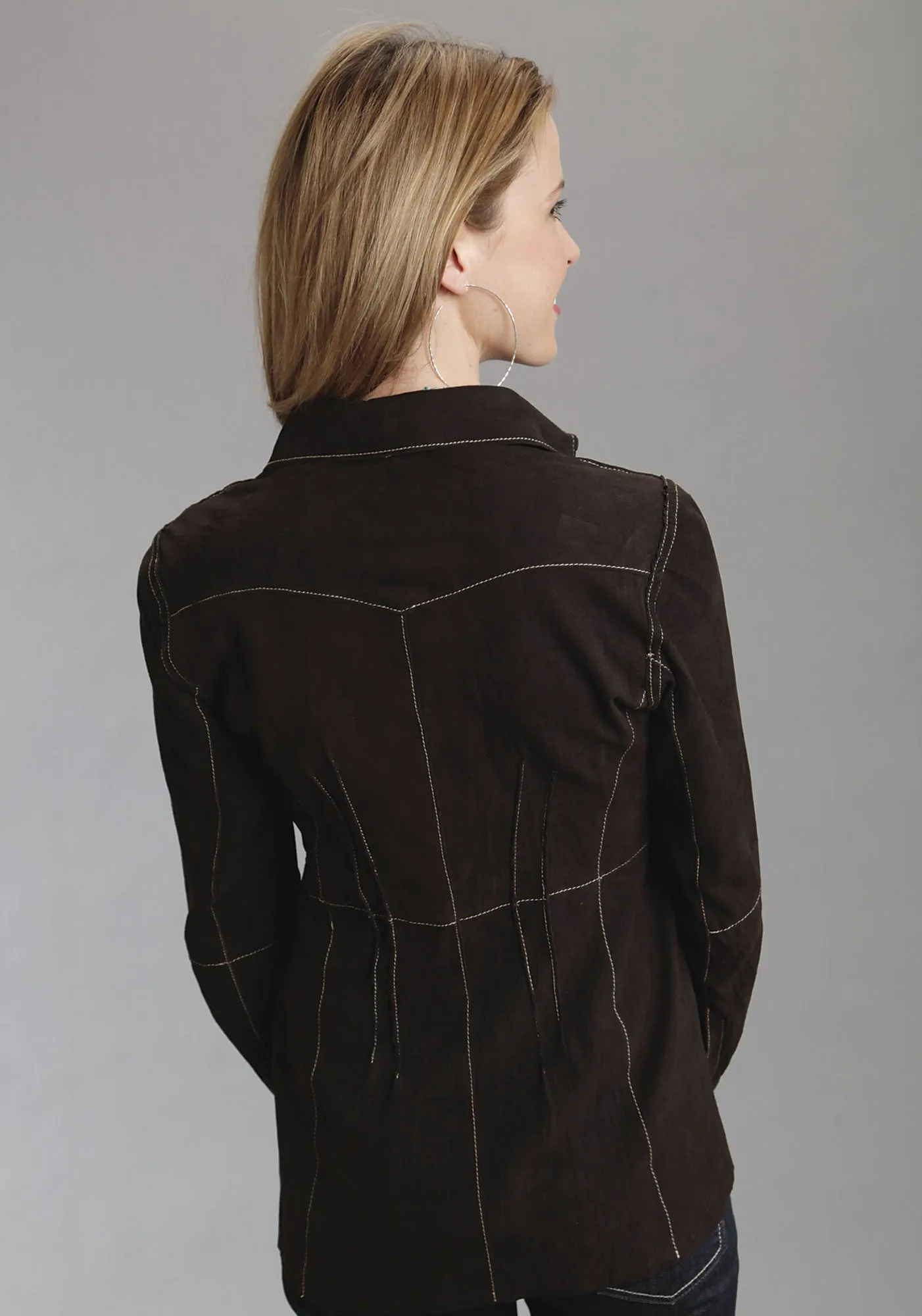 Stetson Womens Brown Suede Leather Jacket Shirt Car Coat Contrast Stitching Popular Staple