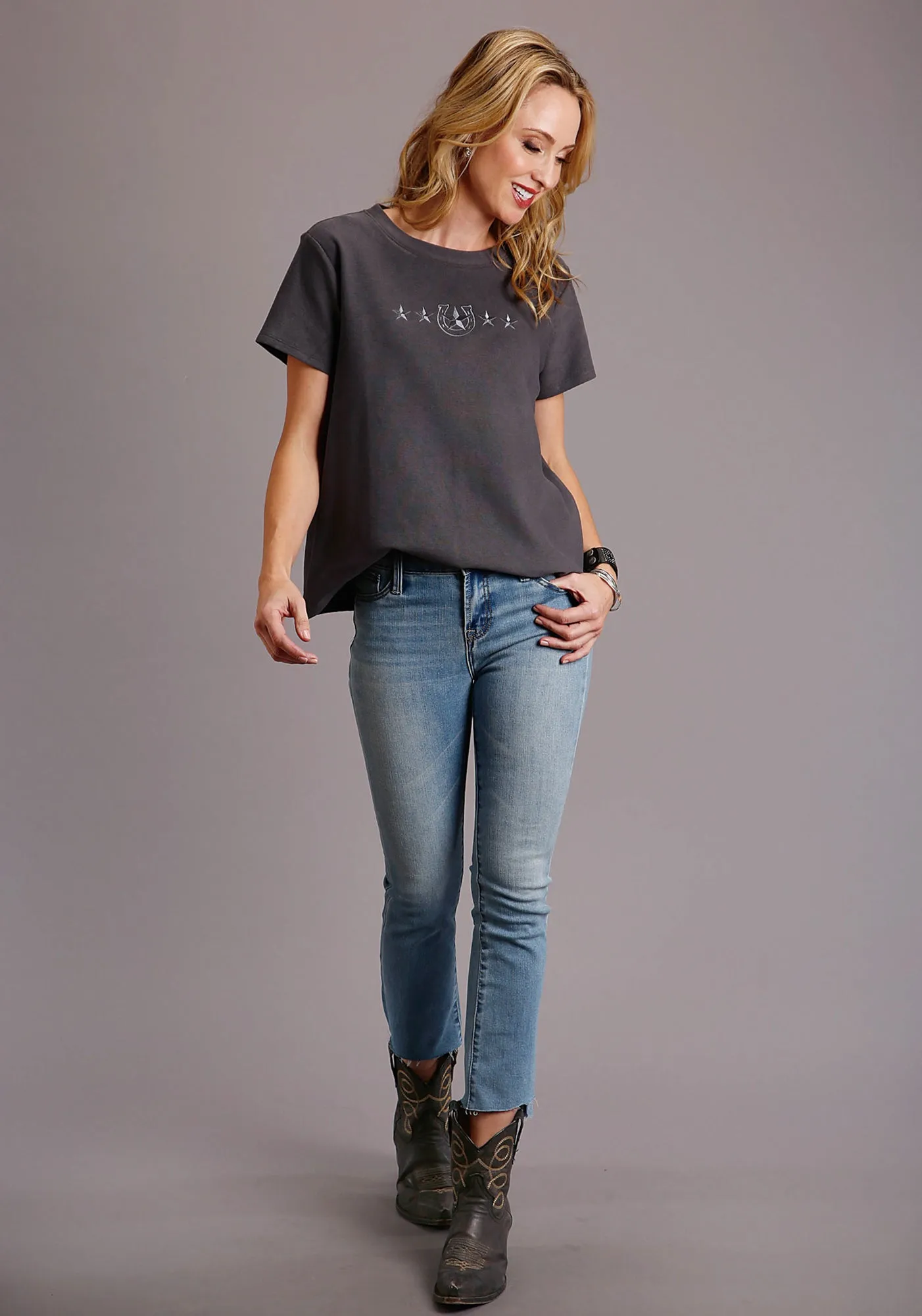 color block Stetson Womens Charcoal 100% Cotton Slightly Fitted S/S T-Shirt