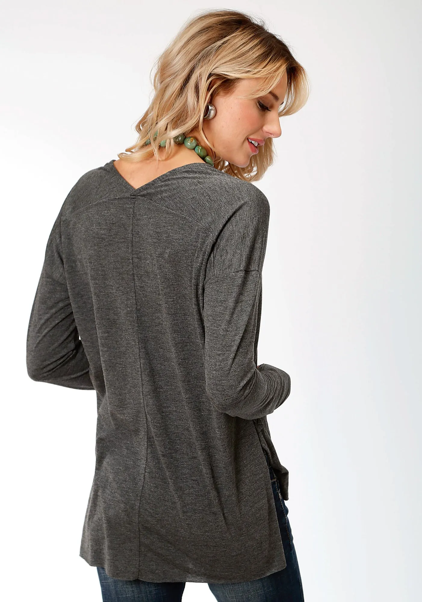 Fashionable Fit Stetson Womens Charcoal Heather Rayon Raw Edge L/S T-Shirt