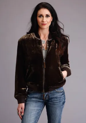 Stetson Womens Chocolate Bronze Rayon Velvet Bomber Jacket Crisp Touch Stetson Womens Chocolate Bronze Rayon Velvet Bomber Jacket Non Restrictive Thigh