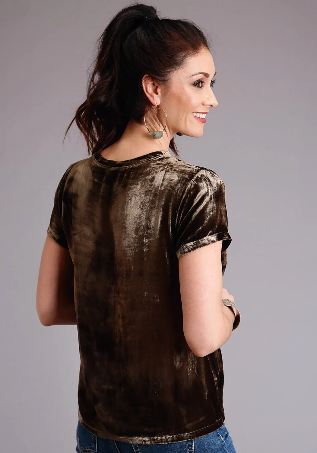 Stetson Womens Chocolate Rayon Bronze Velvet S/S T-Shirt Seasonal Style