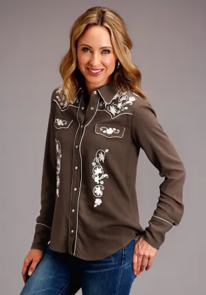 Stetson Womens Chocolate Rayon/Nylon Western Embroidered L/S Blouse Perfect Fit Style Stetson Womens Chocolate Rayon/Nylon Western Embroidered L/S Blouse Cozy Vibe