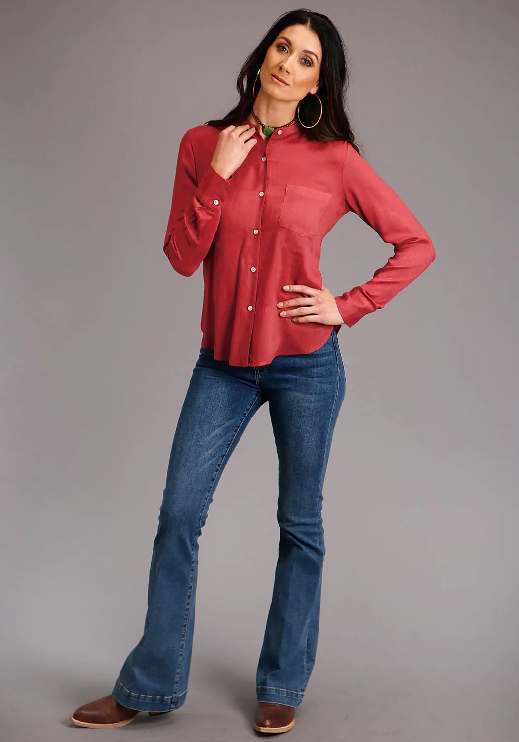 Stetson Womens Cinnamon Rayon/Nylon Herringbone L/S Blouse Breathable Classic Wear Eco Friendly