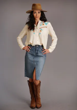 Stetson Womens Cream Rayon/Nylon Angled Yokes L/S Blouse Go With Flow Simple clothing Basic Comfort Stetson Womens Cream Rayon/Nylon Angled Yokes L/S Blouse