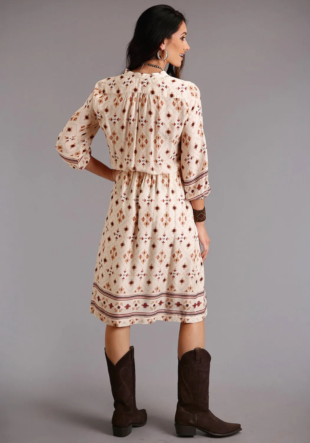 Fits Everyone High Quality Eco Friendly Stetson Womens Cream Rayon/Nylon Gaucho Border 3/4 Sleeve Dress