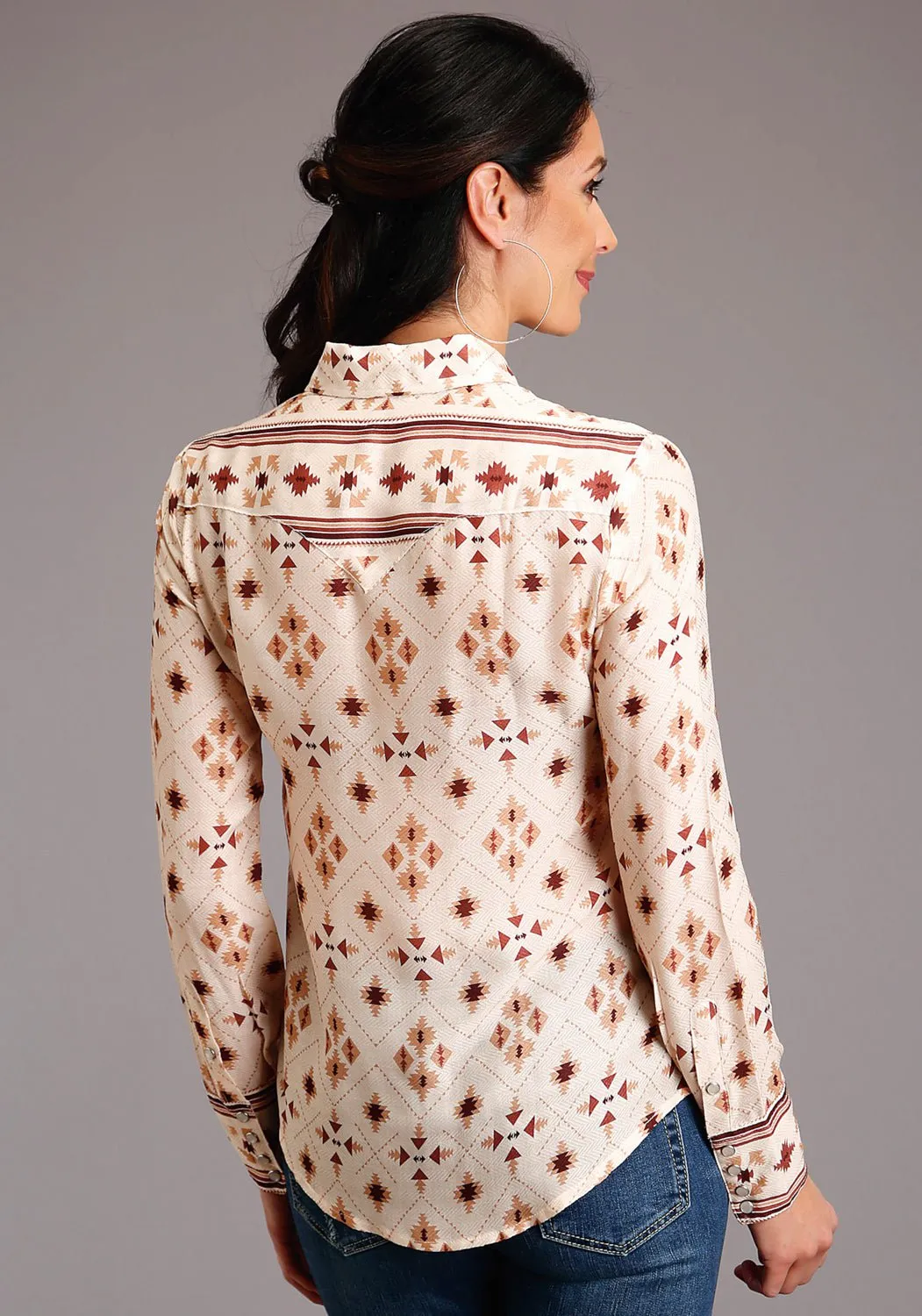 Smooth Shape Stetson Womens Cream Rayon/Nylon Gaucho Border L/S Blouse