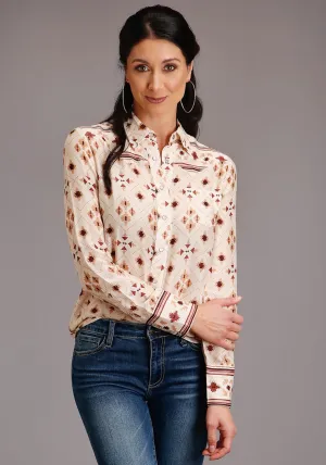 Stetson Womens Cream Rayon/Nylon Gaucho Border L/S Blouse Trend Fit Core Wardrobe Fashionable Touch Stetson Womens Cream Rayon/Nylon Gaucho Border L/S Blouse