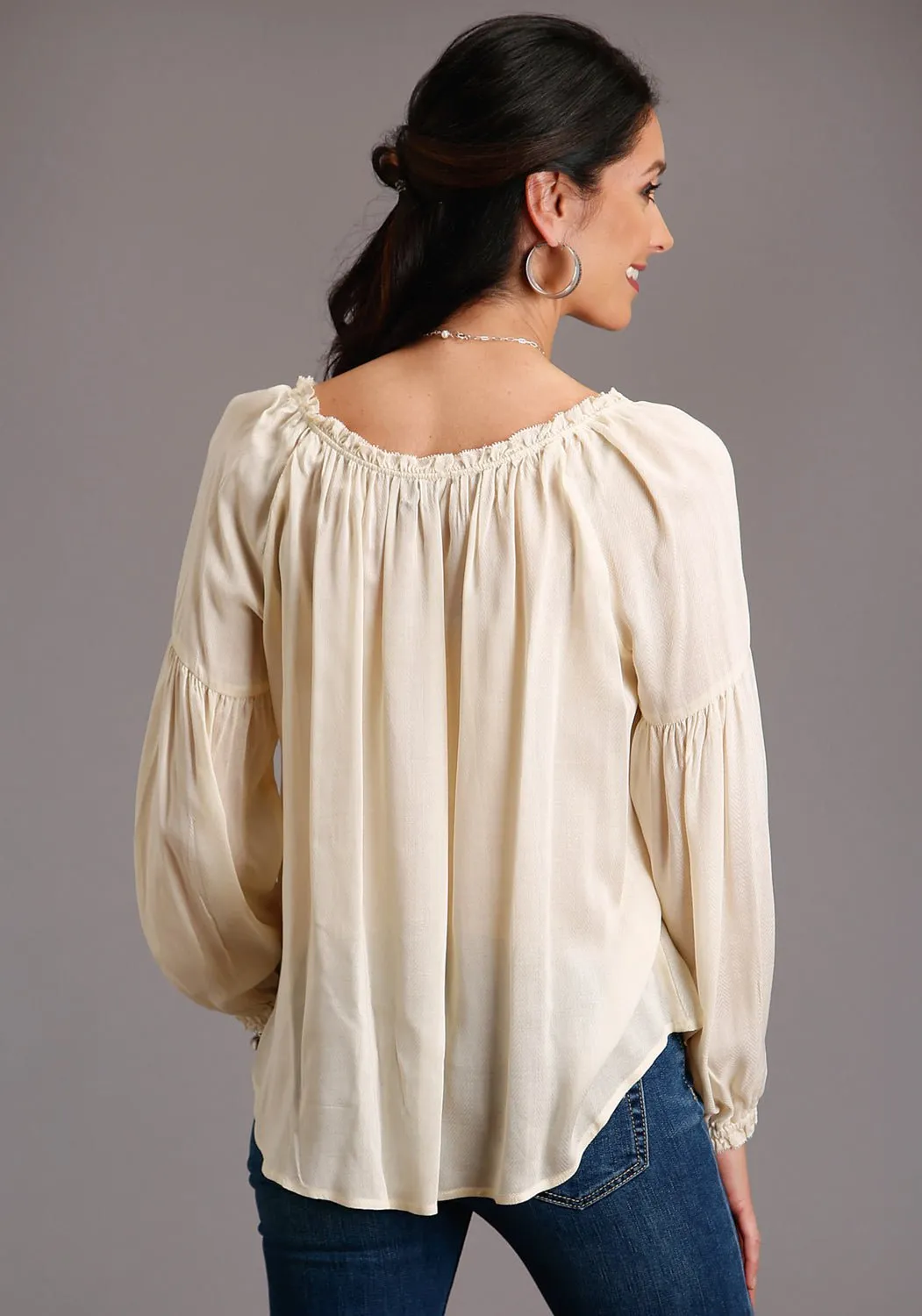 Contemporary Look Fits Everyone Stetson Womens Cream Rayon/Nylon Herringbone L/S Blouse