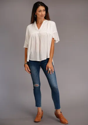Stetson Womens Cream Rayon/Nylon V-Placket S/S Blouse Durable Build Summer Camp Stetson Womens Cream Rayon/Nylon V-Placket S/S Blouse