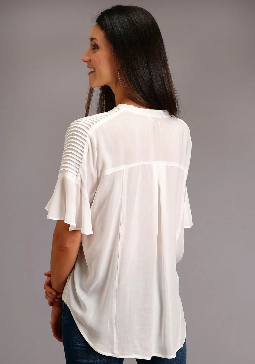 Urban Comfort Hypoallergenic Lining Stetson Womens Cream Rayon/Nylon V-Placket S/S Blouse