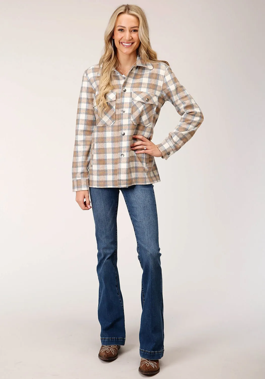 Stetson Womens Cream/Tan Polyester Plaid Blanket Jacket Street Fashion Parent Style