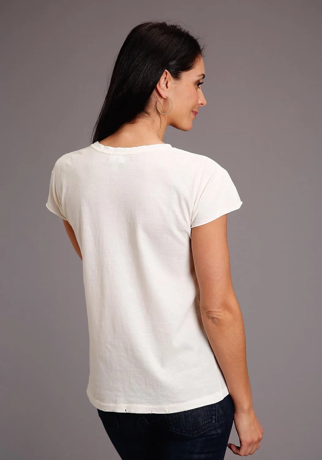 Stetson Womens Cream/White 100% Cotton Round Up S/S T-Shirt Reinforced Elasticity Urban Comfort