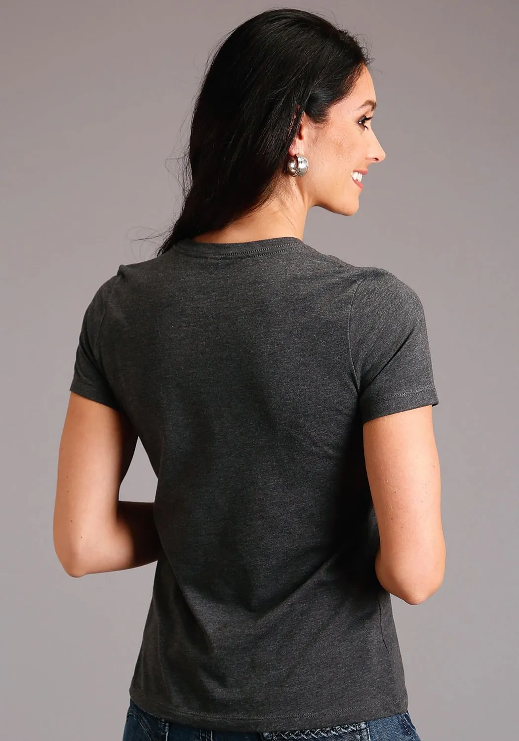 Stetson Womens Dark Grey Cotton Blend Dark Red Star S/S T-Shirt Breathable back panel Seamless Sides