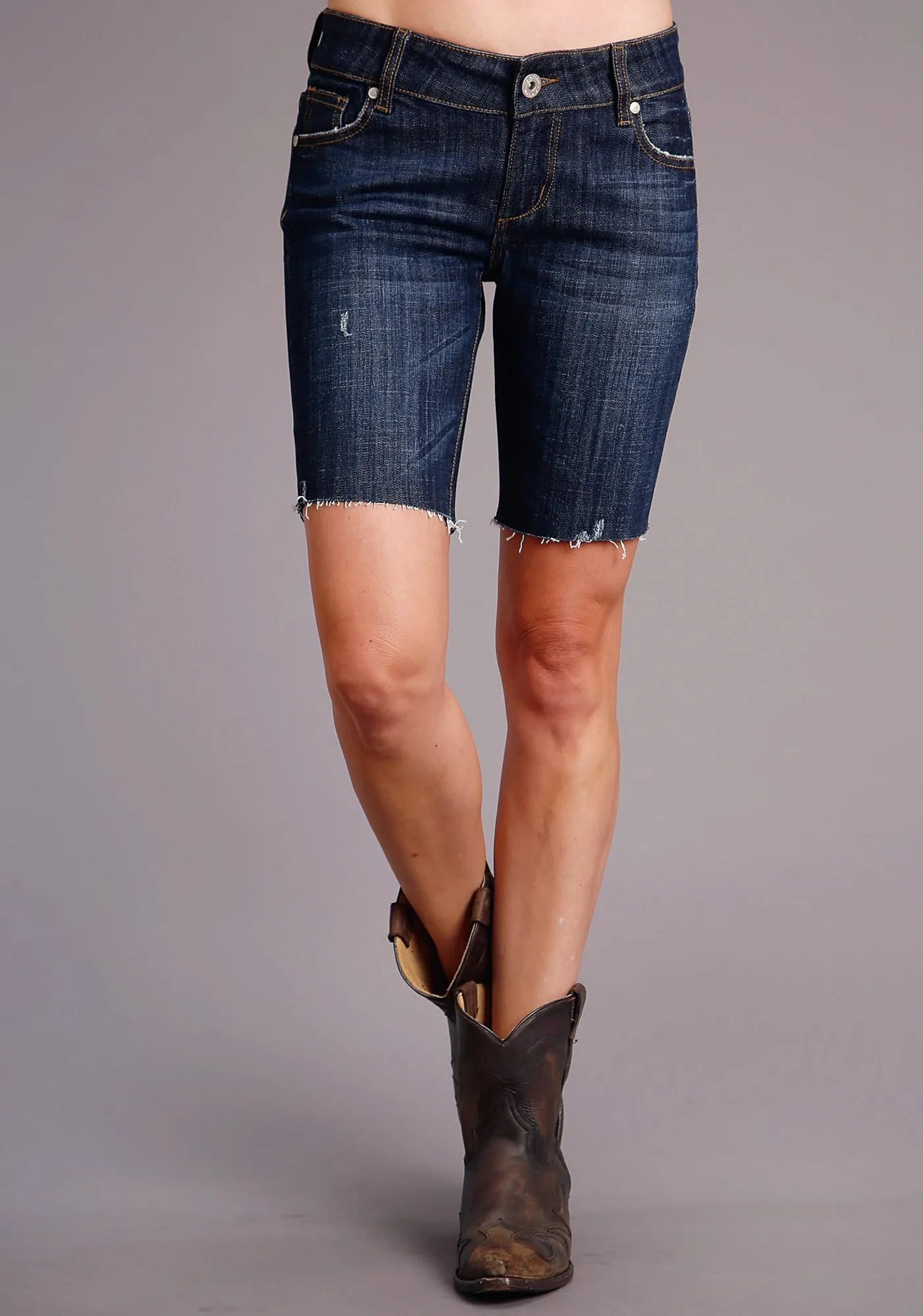 Stetson Womens Dark Wash Cotton Blend Mid-Thigh Shorts quick-dry feature Travel Shorts