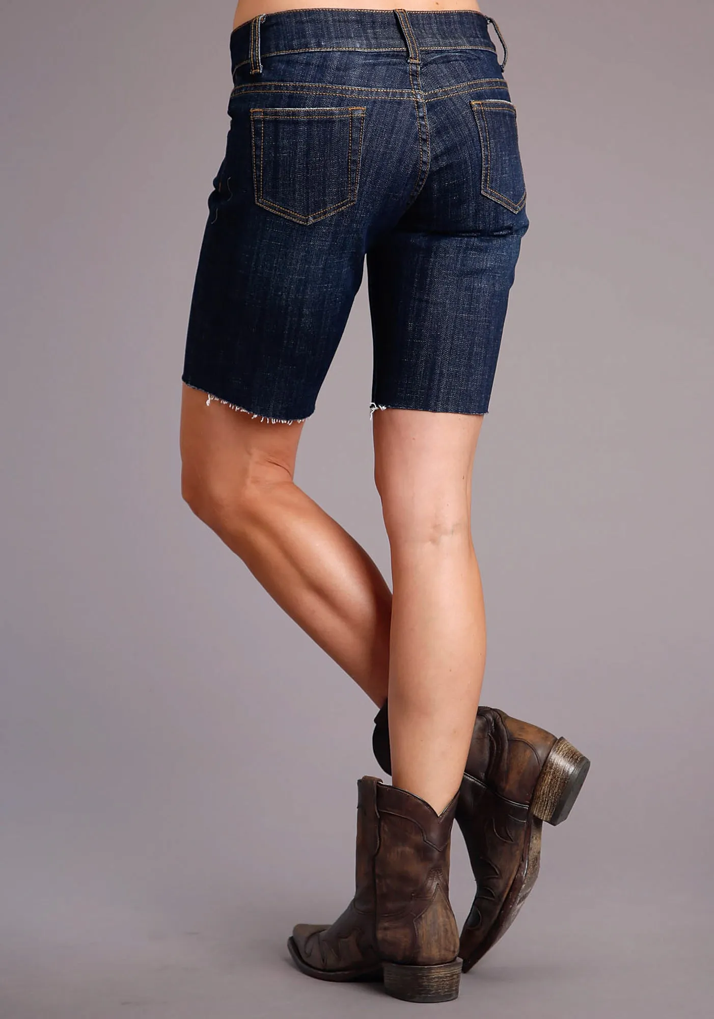 Sleek Shape LaserCutEdging Stetson Womens Dark Wash Cotton Blend Mid-Thigh Shorts