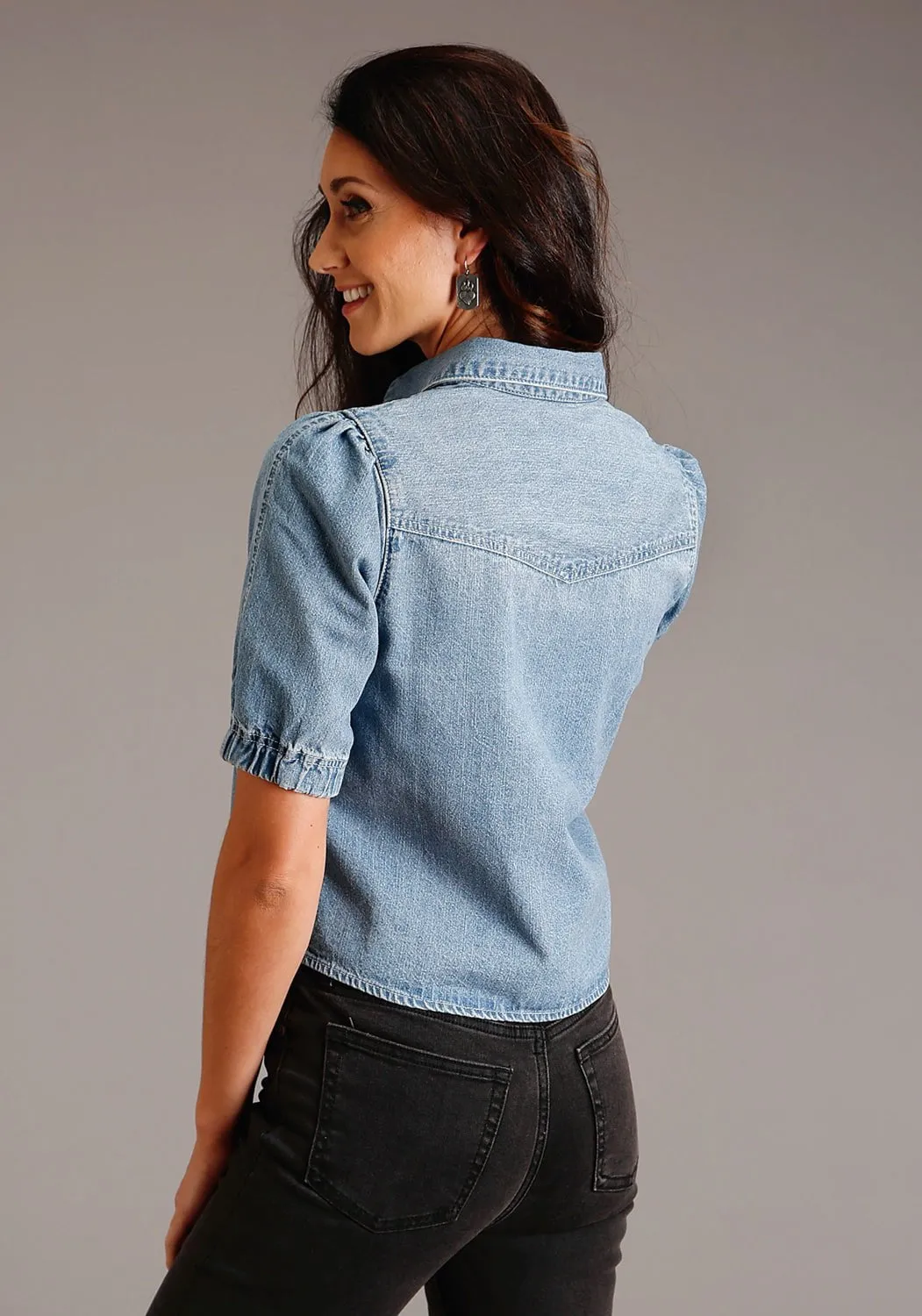 Stetson Womens Denim Crop Blue 100% Cotton S/S Shirt Stretchable Cloth