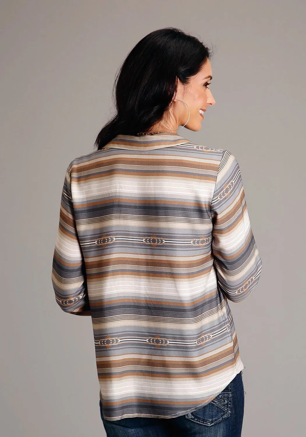 Stetson Womens Desert Serape Brown 100% Rayon L/S Blouse Wardrobe Staple