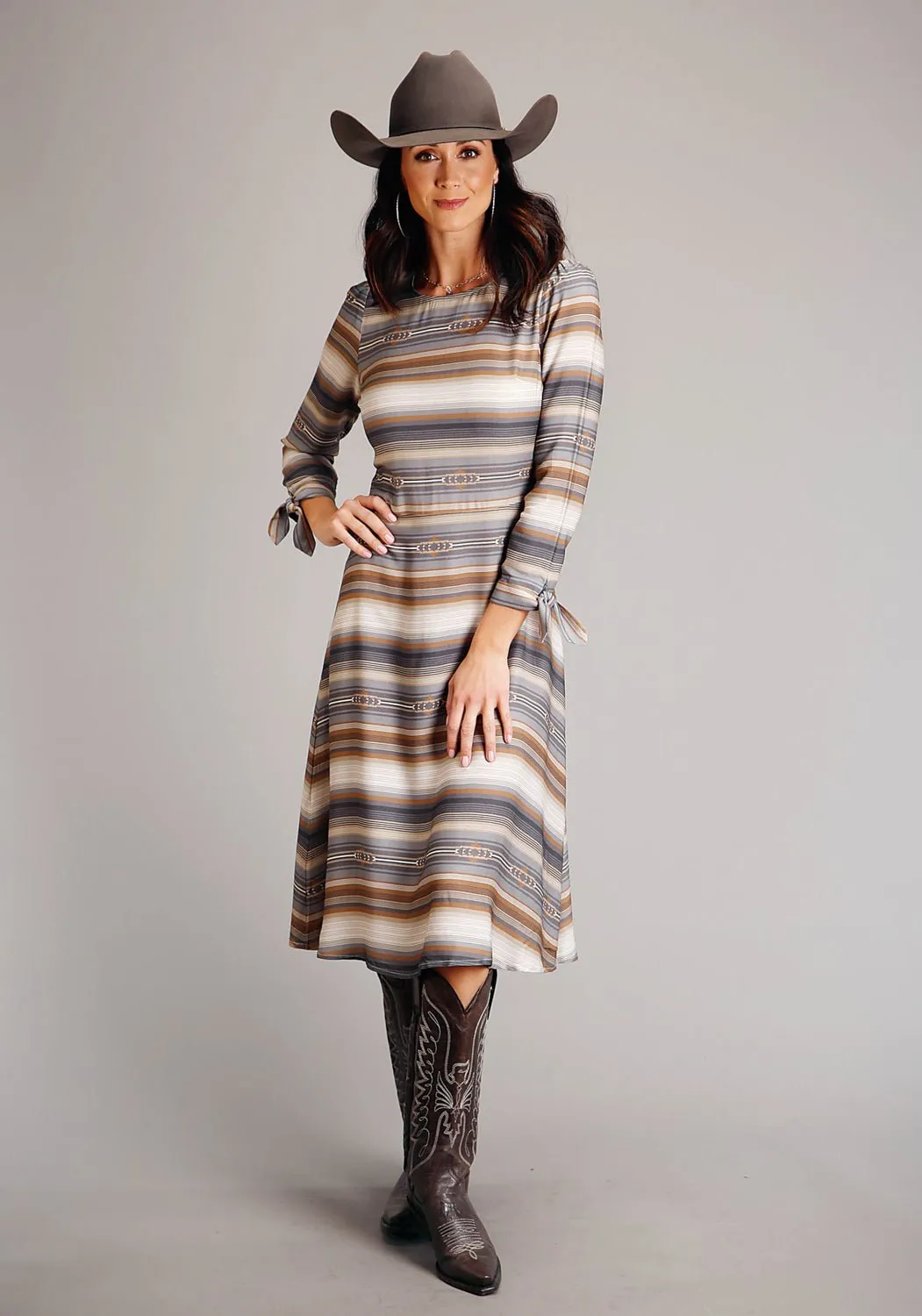 Weekend Warrior Luxury Athlete Fit Chic Wear Stetson Womens Desert Serape Brown 100% Rayon L/S Dress