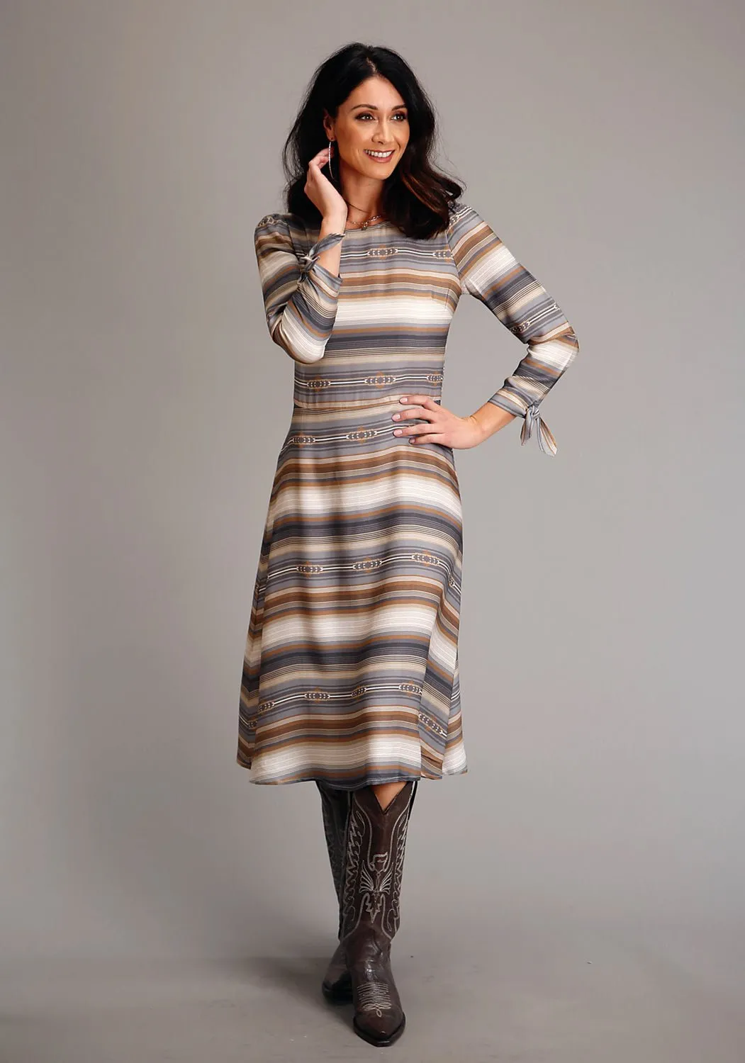 Anytime Wear Stetson Womens Desert Serape Brown 100% Rayon L/S Dress