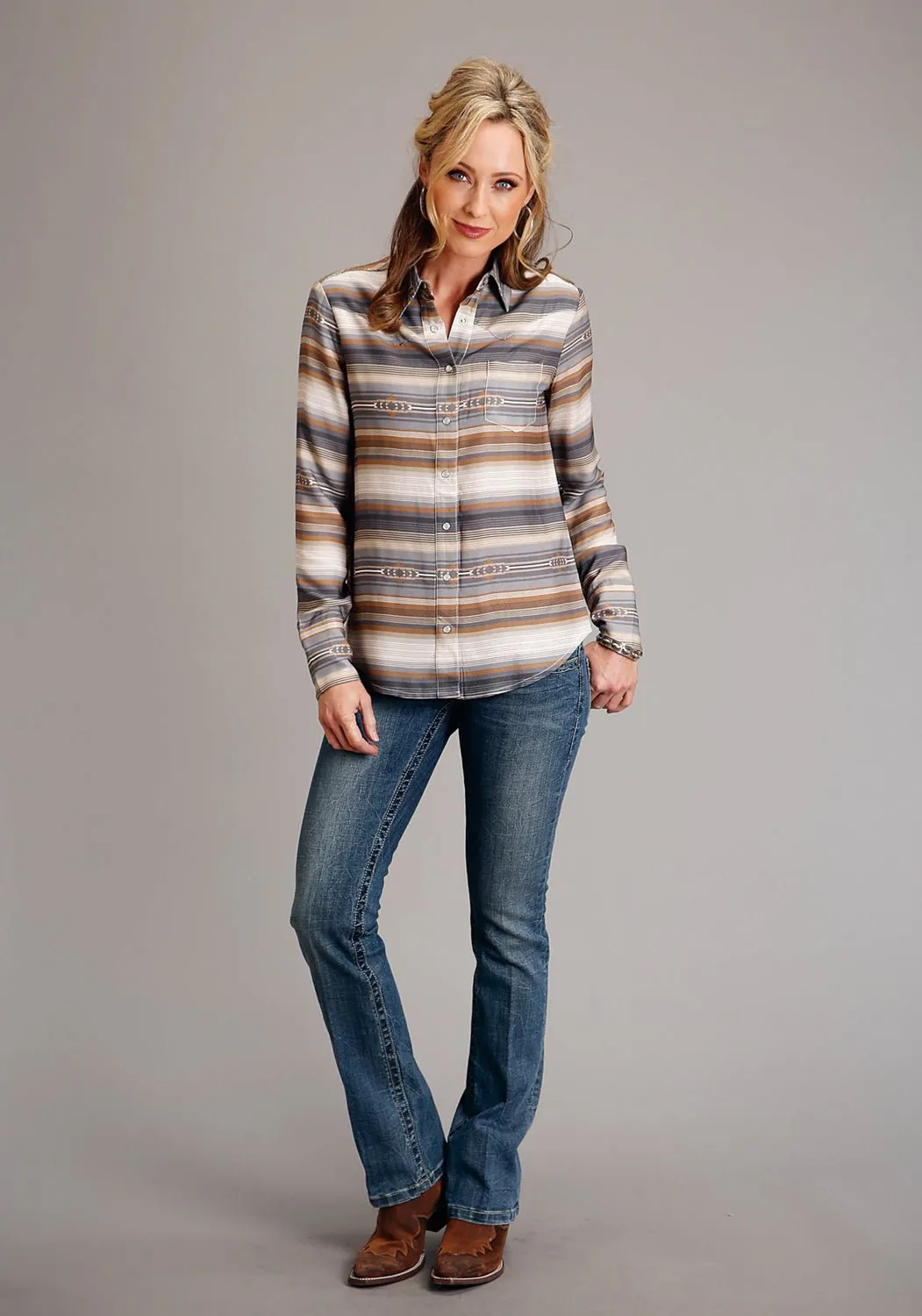elegant design Sustainable Dye Process Stetson Womens Desert Serape Brown 100% Rayon L/S Shirt