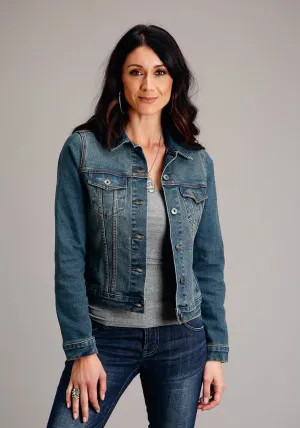 Stetson Womens Dirty Button Front Blue Cotton Blend Denim Jacket Flexible Seams City Approved Modern Attire Stetson Womens Dirty Button Front Blue Cotton Blend Denim Jacket