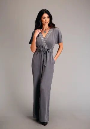 Stetson Womens Dolman Jumpsuit Grey Lyocell S/S Romper Versatile Wave Stetson Womens Dolman Jumpsuit Grey Lyocell S/S Romper Flex Knit Waist Panel Minimal Fit