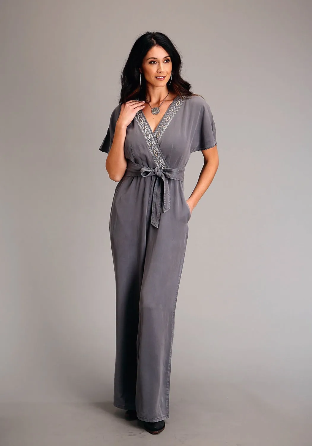 Stetson Womens Dolman Jumpsuit Grey Lyocell S/S Romper Rainy Day High Quality